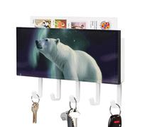 FekiLoot Polar Bears Northern Lights Key Holder for Wall Adhesive Key Hanger with 5 Hooks Wall Mounted PU Leather Key Storage Organizer Towel Hook for Entryway Hallway Living Room Office