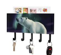 FekiLoot Polar Bears Northern Lights Key Holder for Wall Adhesive Key Hanger with 5 Hooks Wall Mounted PU Leather Key Storage Organizer Towel Hook for Entryway Hallway Living Room Office
