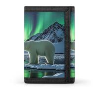 FekiLoot Polar Bears Northern Lights Trifold Wallet Slim Credit Card Holder Stylish Trifold Billfold Minimalist Front Pocket Friendly Purses