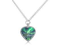 FekiLoot Polar Bears Northern Lights Urn Necklace for Ashes Heart Cremation Jewelry Memorial Keepsake Pendant Locket Ash Holder Memory Jewelry for Women Men to Hold Ashes of Loved Ones