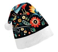 FekiLoot Polish Folk Art Pattern Christmas Hat with Plush Brim And Liner Unisex Classic Holiday Santa Claus Hat for New Year Festive Holiday Party Supplies & Gifts