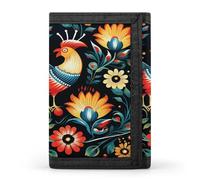 FekiLoot Polish Folk Art Pattern Wallet for Men Slim Minimalist Trifold Wallet with ID Window And Credit Card Holder