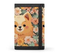 FekiLoot Pomeranians Cartoon Flowers Wallet Compact Blocking Trifold Wallets with Zipper Minimalist Purse Wallet Credit Card Holder
