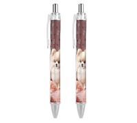 FekiLoot Pomeranians Puppies And Point Ballpoint Pens Retractable Ball Point Pens Smooth-Flowing Black Ink 0.5mm Writing Pen Black Ink Pen for Men Women 2 PCS