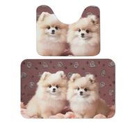 FekiLoot Pomeranians Puppies and Point Bath Rug Mat 2 Piece Set 19.7"x31.5" Super Absorbent Bathroom Rugs with U Shaped Contour Bathroom Mat Washable Bath Mats, Non-Slip Backing for Toilet Rug
