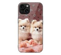 FekiLoot Pomeranians Puppies and Point for iPhone 15 Case Tempered Glass TPU Back Panel Shockproof with Anti-Fingerprint Phone Cover Black