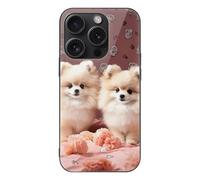 FekiLoot Pomeranians Puppies and Point for iPhone 15 Case Tempered Glass TPU Back Panel Shockproof with Anti-Fingerprint Phone Cover Black