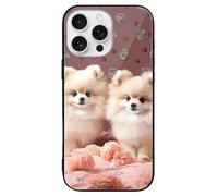 FekiLoot Pomeranians Puppies and Point for iPhone 16 Case Tempered Glass TPU Back Panel Shockproof with Anti-Fingerprint Phone Cover Black