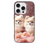 FekiLoot Pomeranians Puppies and Point for iPhone 16 Case Tempered Glass TPU Back Panel Shockproof with Anti-Fingerprint Phone Cover Black