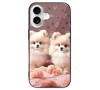 FekiLoot Pomeranians Puppies and Point for iPhone 16 Case Tempered Glass TPU Back Panel Shockproof with Anti-Fingerprint Phone Cover Black