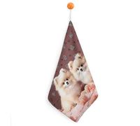 FekiLoot Pomeranians Puppies and Point Hand Towels for Kitchen, Square Small Towel with Hanging Loop for Bathroom, Absorbent Soft Hand Towels for Travel, Quick Dry Towel for Home, Gym 1PCS