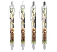 FekiLoot Poodles Dogs Ballpoint Pens Retractable Black Ink Ballpoint Pens 0.5mm Medium Point Smooth Writing Pattern Pen with Super Soft Grip Cute Work Supplies for Men Women 4 PCS