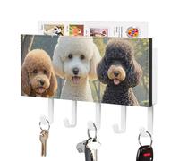 FekiLoot Poodles Dogs Key Holder Wall Mount PU Leather Adhesive Key Rack with 5 Hooks Decorative Keys Storage Holder Mail Organizer Decor for Entryway Hallway Office Kitchen White
