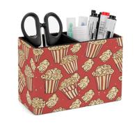 FekiLoot Popcorn Print PU Leather Pen Holder with 2 Compartments Rectangle Desk Storage Organizer Desktop Stationery Container Pencil Cup for Office School Home Accessories