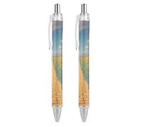 FekiLoot Poppies Field Yellow Brick Road Ballpoint Pens Retractable Black Ink Ballpoint Pens 0.5mm Medium Point Smooth Writing Pattern Pen with Super Soft Grip Cute Work Supplies for Men Women 2 PCS