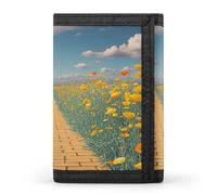 FekiLoot Poppies Field Yellow Brick Road Men's Wallet Extra Capacity Trifold Wallet Thin & Stylish Trifold Card Holder with ID Window