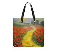 FekiLoot Poppies Field Yellow Brick Road Tote Bag with Magnetic Buckle Reusable Grocery Bags Lightweight Cross Body Handbag for Daily Essentials