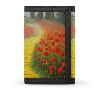 FekiLoot Poppies Field Yellow Brick Road Trifold Wallet Slim Minimalist Front Pocket Men's Passcase Wallet Credit Card Holder