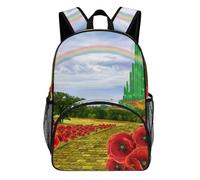 FekiLoot Poppies Field Yellow Brick Road Waterproof Oxford Fabric Backpack, Large Capacity Casual Rucksack with Adjustable Padded Straps, Multipurpose Daypack for Daily Commute Outdoor Activities