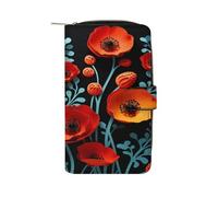 FekiLoot Poppy Flower Pattern Wallet Large Capacity Travel Double Fold Wallets Portable Zipper Leather Purse for Women Men