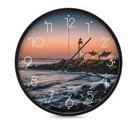 FekiLoot Portland River Lighthouse Sunrise Wall Clock 10 Inch Silent Non Ticking Battery Operated Round Wall Clock Modern Decorative Clocks for Kitchen Home Office Living Room Bedroom Bathroom White