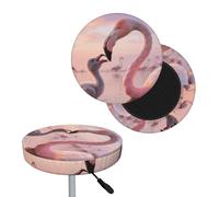 FekiLoot Pretty Sunset Pink Flamingo Round Bar Stool Covers Stretch Washable Bar Stool Covers Dustproof Slipcover Bar Chair Covers with Elastic Band for Bar Kitchen Living Room Decor 13 Inch