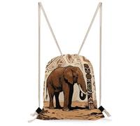 FekiLoot Primitive African Elephant Drawstring Backpack Sports Gym Bag Drawstring Bags Foldable Backpack for Women Men