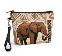 FekiLoot Primitive African Elephant Makeup Bag for Purse, Waterproof Funny Cosmetic Bag for Women, Zipper Travel Pouch Gift 8.9×5.7 Inch