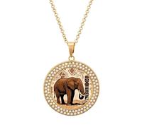 FekiLoot Primitive African Elephant Pendant Necklace for Women Men Elegant Diamond Circle Necklaces with 19.7 Inch Chain, Zinc Diamond Jewelry for Birthday Christmas Valentine's Day Gift, One Size