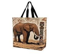 FekiLoot Primitive African ElephantTote Bag for Women Foldable Beach Bag Reusable Grocery Bags Crossbody Shoulder Bags