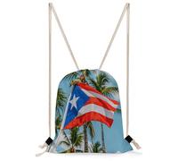 FekiLoot Puerto Rico Flags Frog Palm Trees Drawstring Backpack Sports Gym Bag Drawstring Bags Foldable Backpack for Women Men