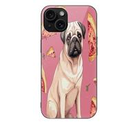FekiLoot Pug Pizza for iPhone 15 Case Tempered Glass TPU Back Panel Shockproof with Anti-Fingerprint Phone Cover Black