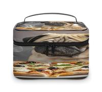 FekiLoot Pug Pizza Makeup Bag Large Capacity Travel Cosmetic Bag Lightweight Hand-held Toiletry Bags Portable Cosmetic Pouch Cute Make Up Pouch for Women