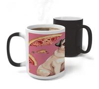 FekiLoot Pug Pizza Pink Mug Heat Sensitive Coffee Mugs Colour Changing Magical Coffee Tea Cup Funny Art Mug Sublimation Mugs Novelty Ceramic Cup for Women Men 11oz