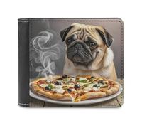 FekiLoot Pug Pizza Wallet Large Capacity Slim Bifold Wallet with Multiple Card Slots PU Leather Men Purse