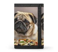 FekiLoot Pug Pizza Wallet Men's Trifold Wallet Extra Capacity Credit Card Holder Cards Purse Front Pocket