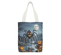 FekiLoot Pumpkin Ghost Night Canvas Tote Bag Lightweight Medium Reusable Grocery Shopping Cloth Bag Multi-Purpose Tote Bags with Zipper Inner Pocket Large Capacity Shopping Bags