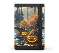 FekiLoot Pumpkin Lantern Ancient Bridge Wallet Slim Trifold Wallets with Multiple Card Slots Credit Card Holder Pocket Coin Purse