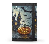 FekiLoot Pumpkin Lantern Castle Men's Wallet Extra Capacity Trifold Wallet Thin & Stylish Trifold Card Holder with ID Window