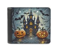 FekiLoot Pumpkin Lantern Castle Wallet Large Capacity Slim Bifold Wallet with Multiple Card Slots PU Leather Men Purse