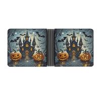 FekiLoot Pumpkin Lantern Castle Wallet Slim Leather Bifold Wallet Extra Capacity Wallets with Multiple Card Slots Men Billfold
