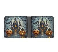 FekiLoot Pumpkin Lantern Castle Wallet Slim PU Bifold Design Wallet with Multiple Card Slots Wallets Extra Capacity Pocket Wallets