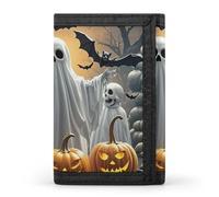 FekiLoot Pumpkin Lantern Ghost Wallet Portable Tri Fold Wallet with Zipper Coin Purse for Women Credit Car