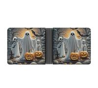 FekiLoot Pumpkin Lantern Ghost Wallet Slim PU Bifold Design Wallet with Multiple Card Slots Wallets Extra Capacity Pocket Wallets
