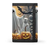 FekiLoot Pumpkin Lantern Ghost Wallet Slim Trifold Wallets with Multiple Card Slots Credit Card Holder Pocket Coin Purse