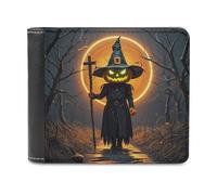 FekiLoot Pumpkin Monster Under The Moon Wallet Large Capacity Slim Bifold Wallet with Multiple Card Slots PU Leather Men Purse