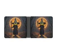 FekiLoot Pumpkin Monster Under The Moon Wallet Slim Leather Bifold Wallet Extra Capacity Wallets with Multiple Card Slots Men Billfold