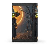 FekiLoot Pumpkin Monster Under The Moon Wallet Slim Trifold Wallets with Multiple Card Slots Credit Card Holder Pocket Coin Purse