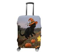 FekiLoot Pumpkin Witch Cat Travel Luggage Cover Stretchable Airplane Suitcase Protector Sleeve Universal Washable Fit for 19-32 Inch Checked Baggage,Water Resistant Durable Luggage Protector, white, M
