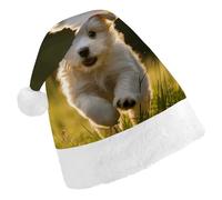FekiLoot Puppy Crossing The Grass Santa Hat Comfortable Soft Christmas Hat Reusable Christmas Cap for Adults for Xmas And New Year Holiday Party Supplies